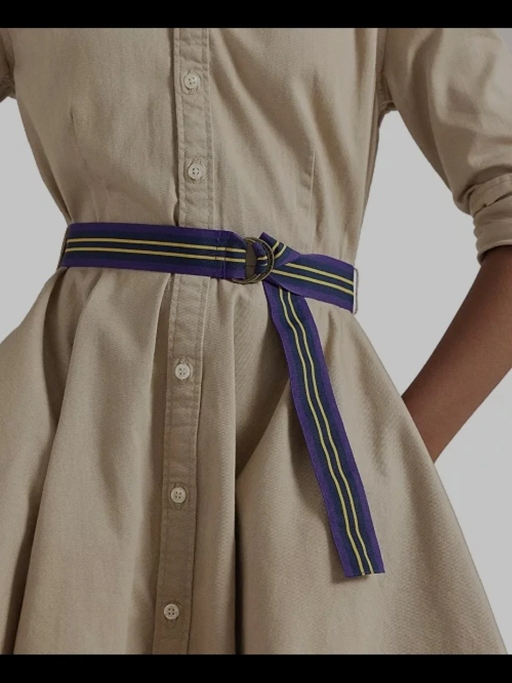 Ralph Lauren Beige Shirt Dress with Striped Belt Sz 16